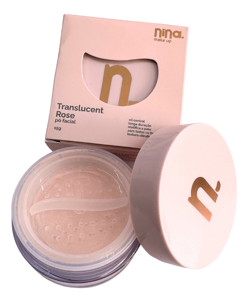 Base de maquiagem em pó solto Nina Make up Oil Control Pó Facial Translucent Rose tom rose - 15mL 15g