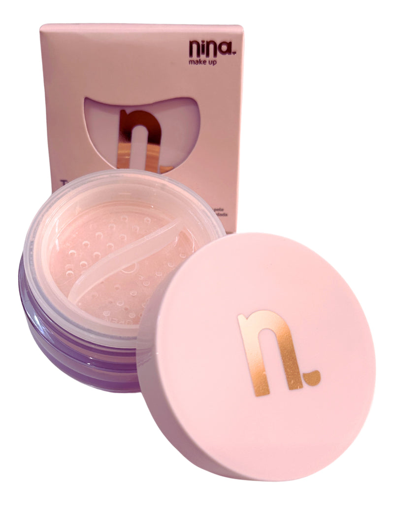 Base de maquiagem em pó solto Nina Make up Oil Control Pó Facial Translucent Rose tom rose - 15mL 15g